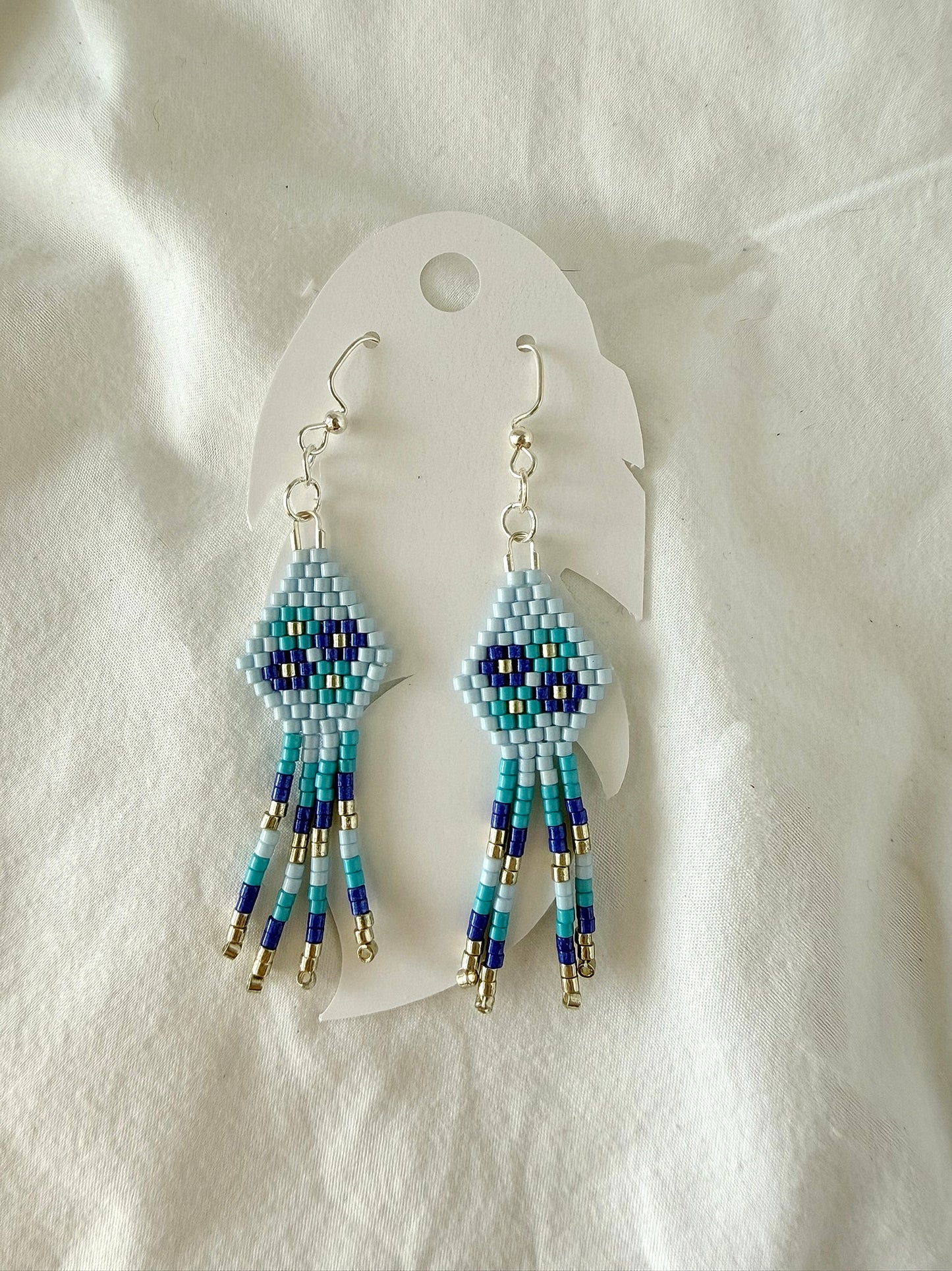 Miyuki Earrings - One Tier Blue Flowers