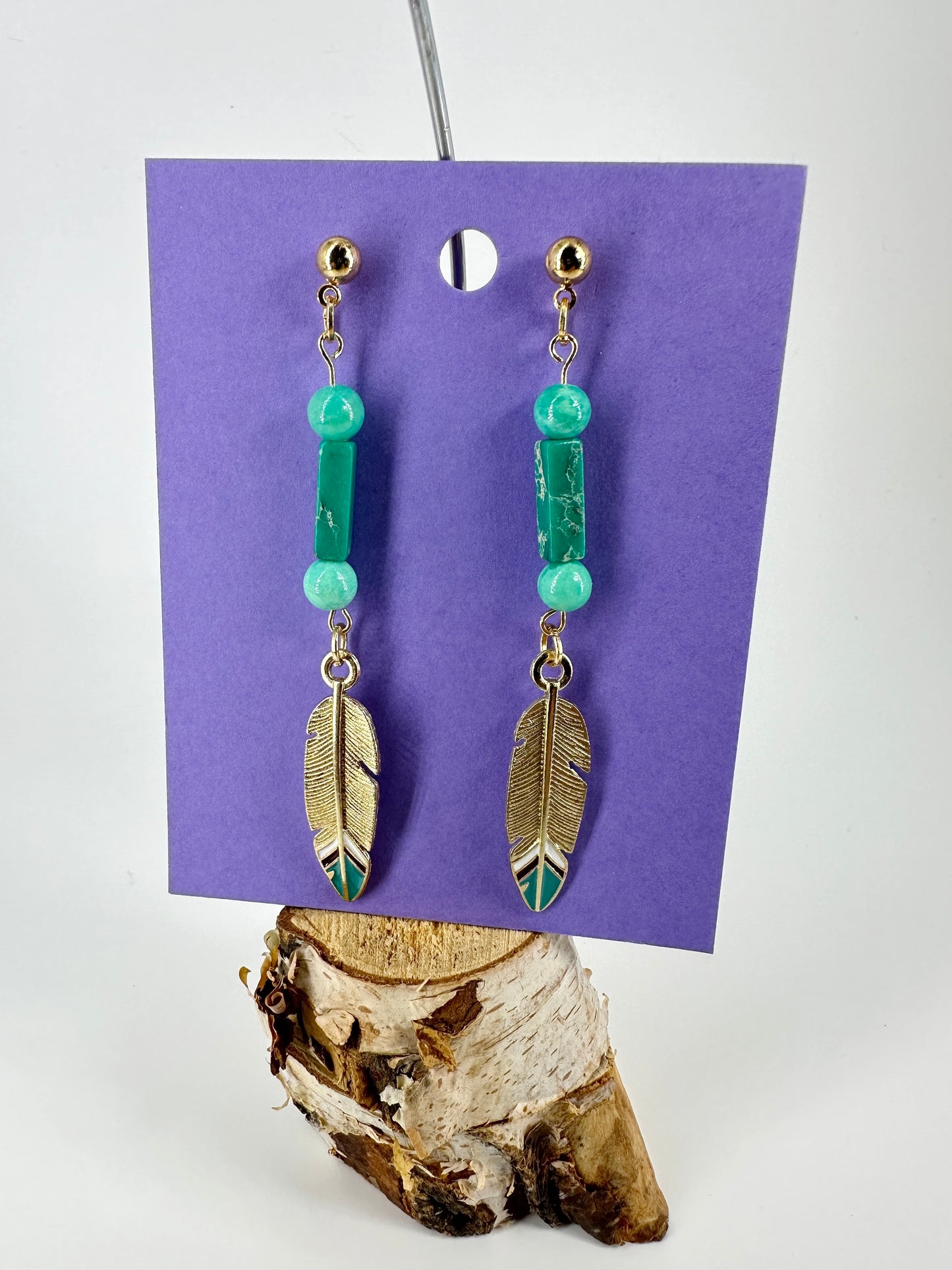 Boucles d'oreilles indigènes faites à la main - Jaspe impérial à sédiments marins verts et quartzite bleu aqua