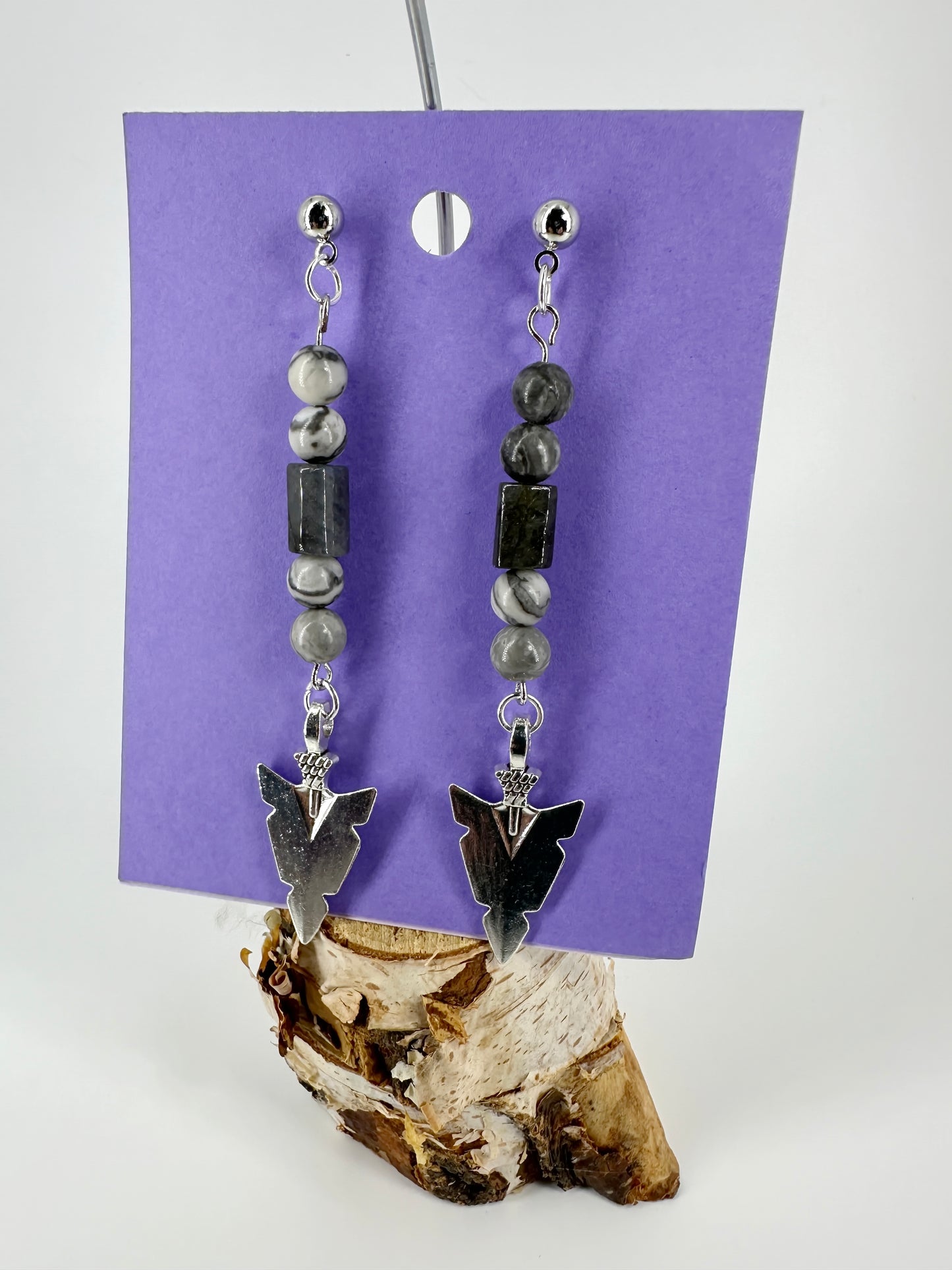 Boucles d'oreilles indigènes faites à la main - Labradorite et jaspe cartographique