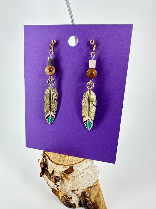 Indigenous Handmade Earrings - Hematite & Picture Jasper