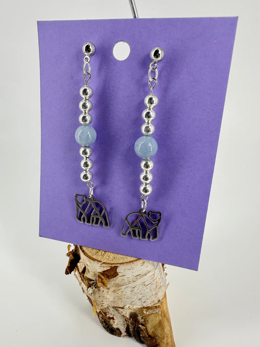 Indigenous Handmade Earrings - Angelite & 'Bear'