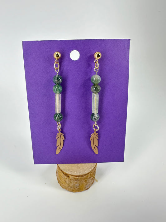 Indigenous Handmade Earrings - Moss Agate & Fluorite