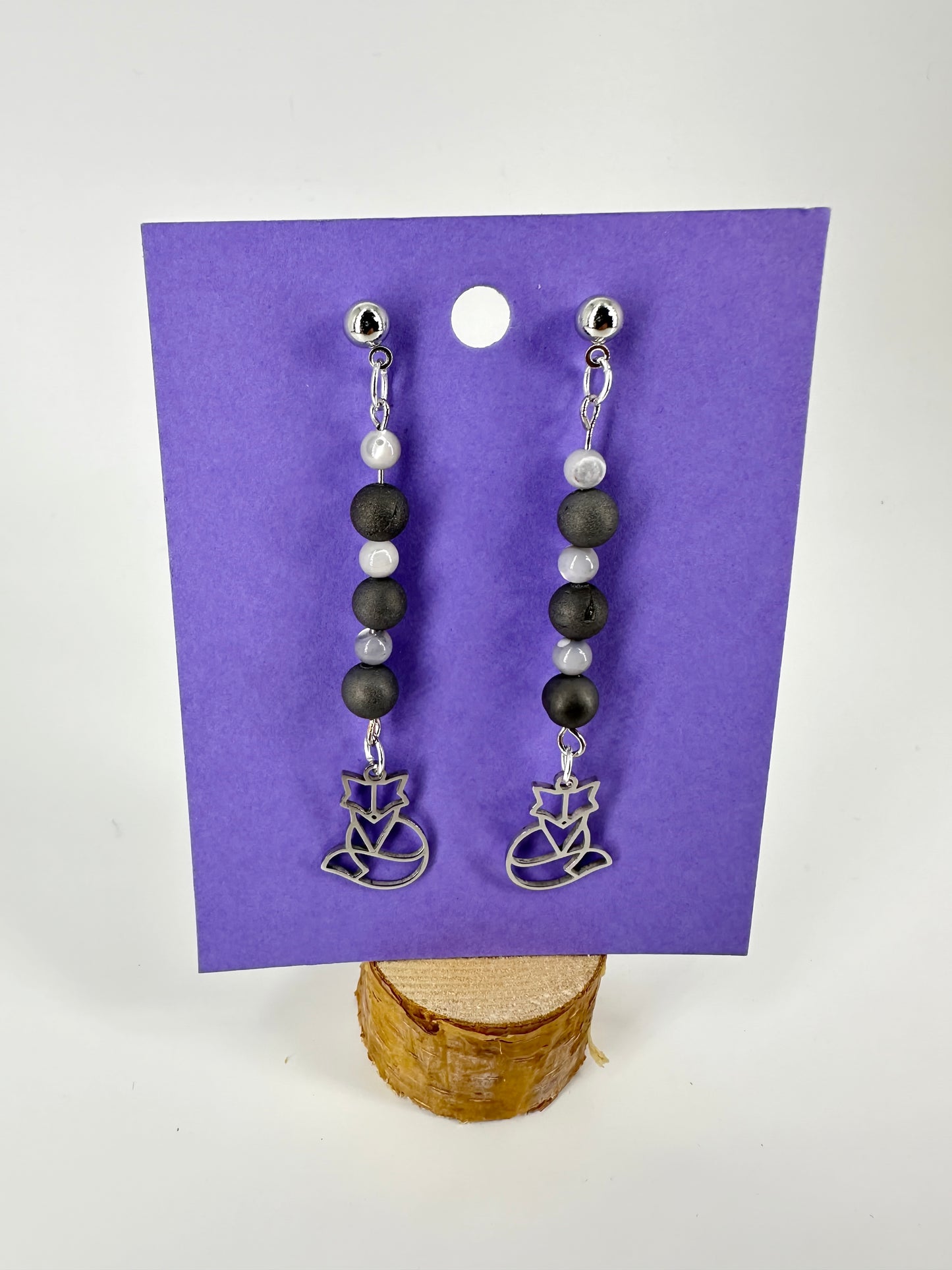 Indigenous Handmade Earrings - 'Fox', Silver Agate & Mother-of-Pearl