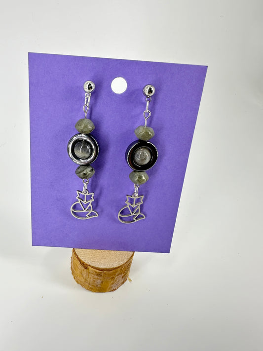 Indigenous Handmade Earrings - Hematite, Labradorite, & 'Fox'