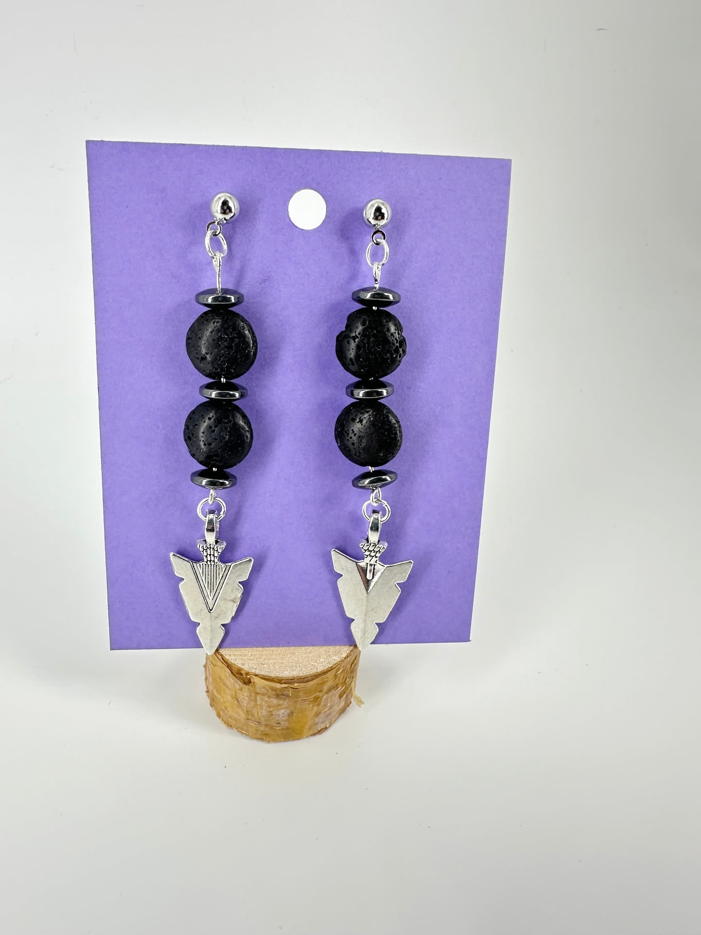 Indigenous Handmade Earrings - Lava Stone & Hematite