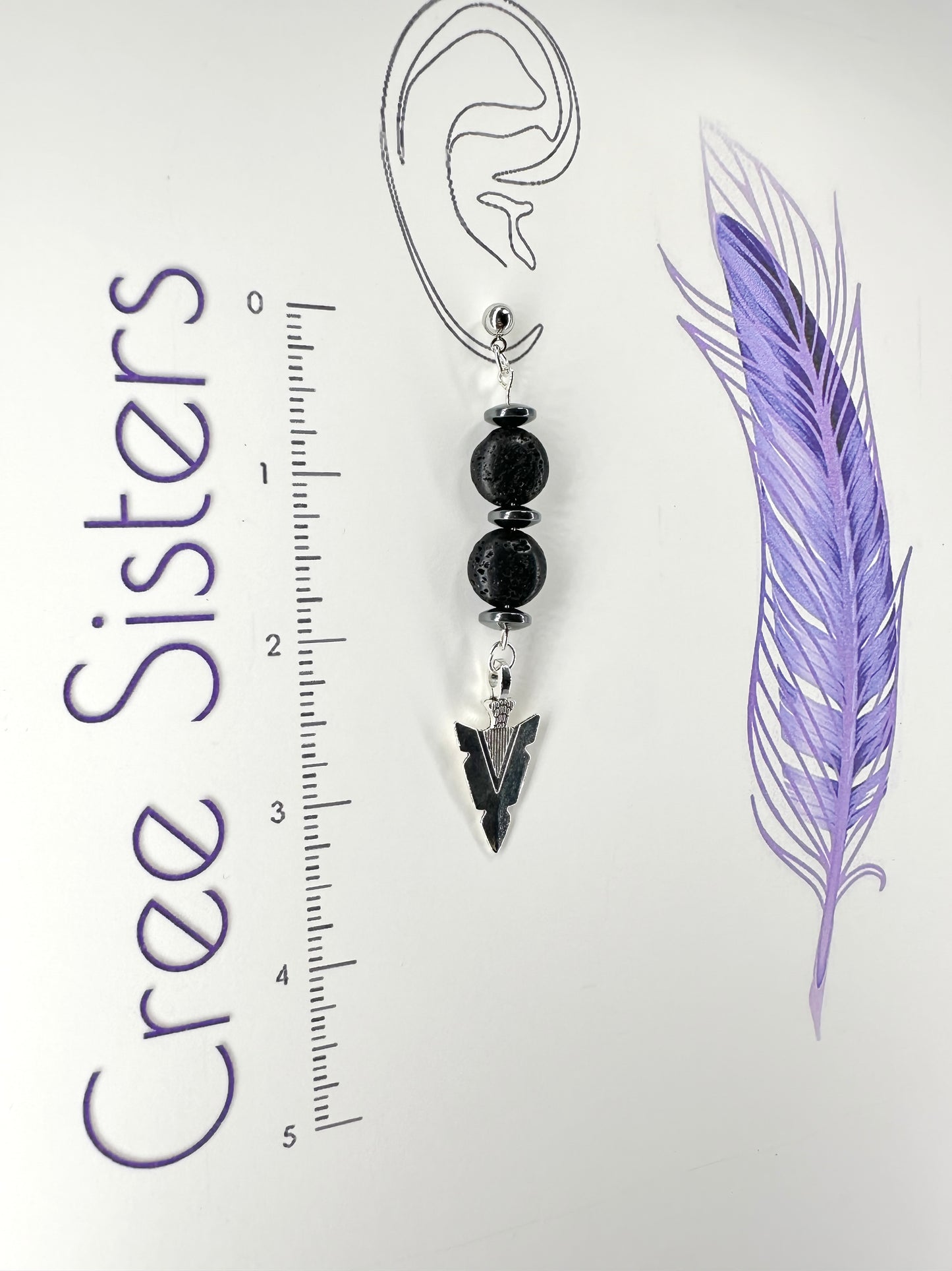 Indigenous Handmade Earrings - Lava Stone & Hematite