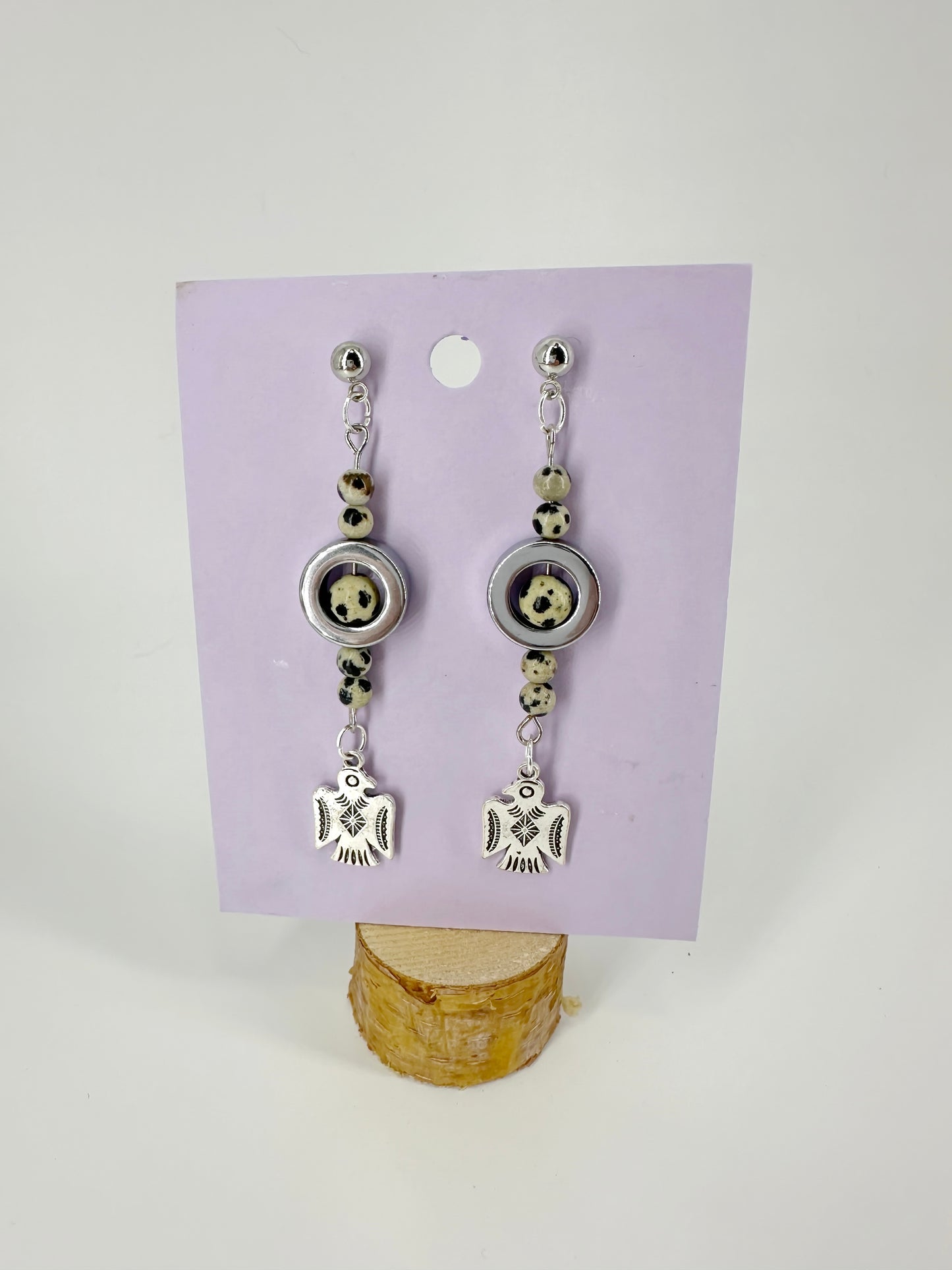 Indigenous Handmade Earrings - Dalmatian Jasper &  'Thunderbird'