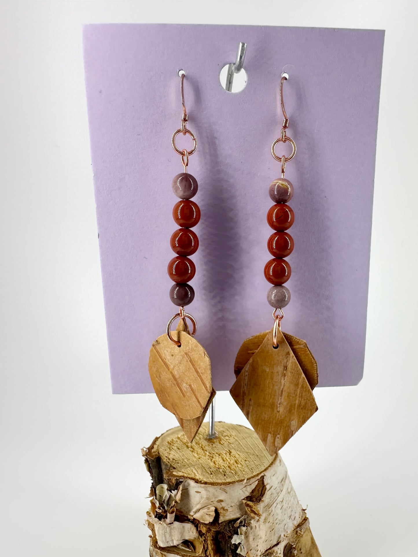 Indigenous Handcrafted Earrings - Birch Bark & Mookaite