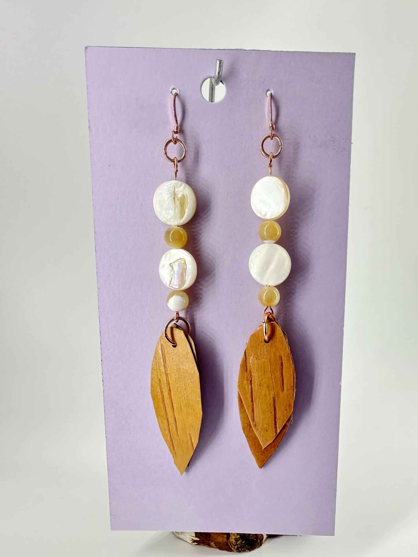 Indigenous Handcrafted Earrings - Mother-of-Pearl & Birch Bark