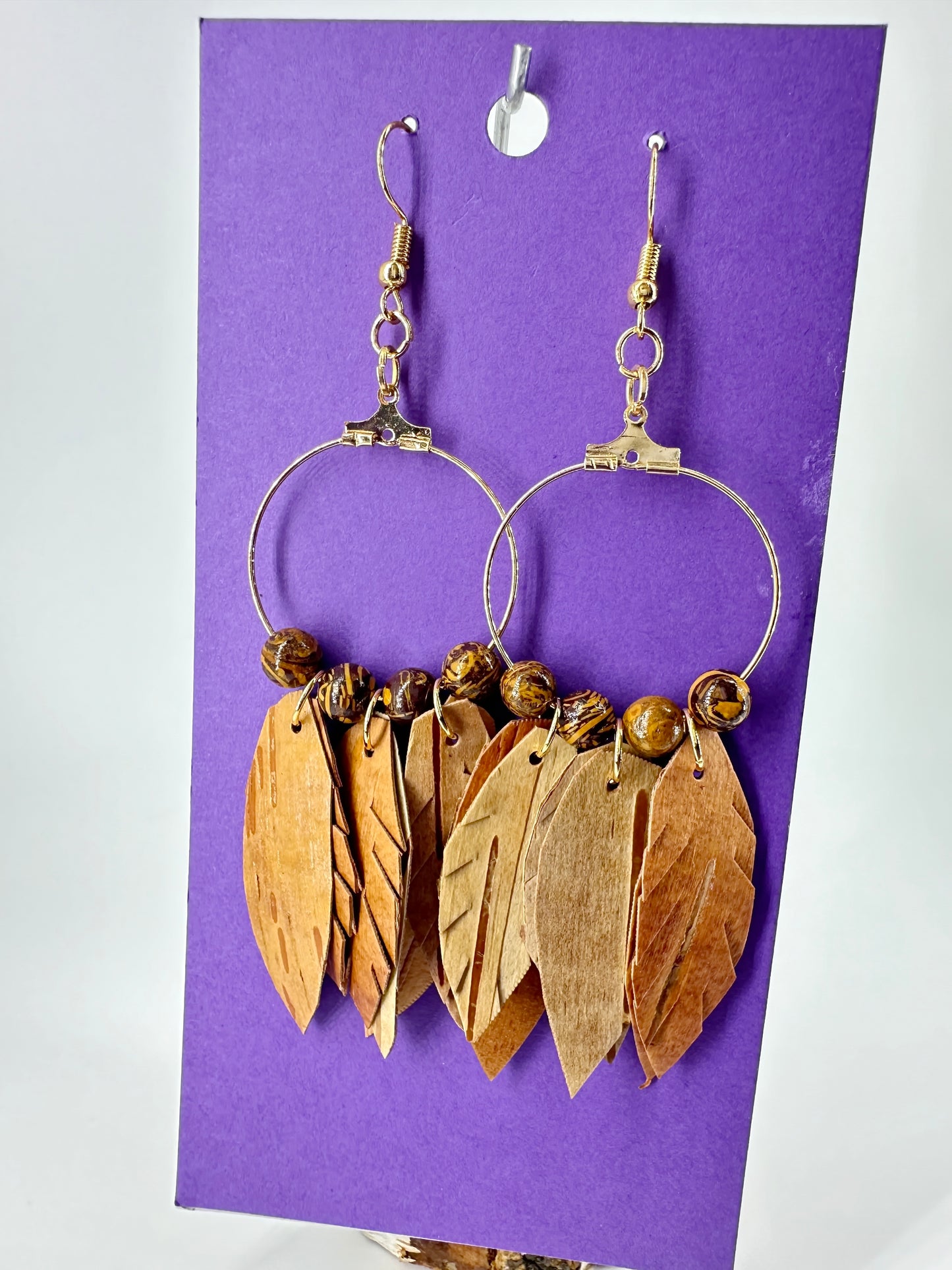 Indigenous Handcrafted Earrings - Birch Bark & Elephant Skin Jasper