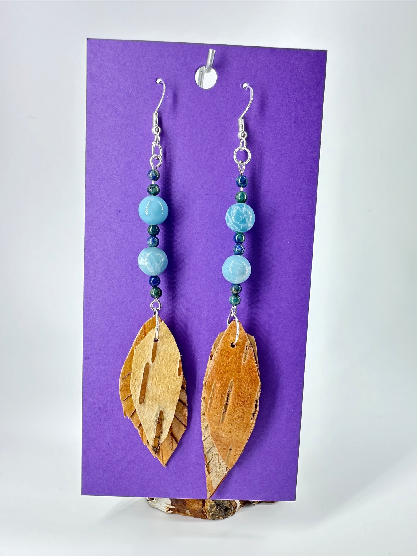 Indigenous Handcrafted Earrings - Birch Bark, Larimar, & Chrysocolla