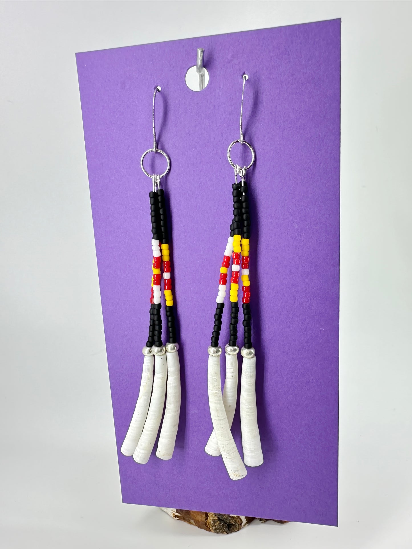 Indigenous Handcrafted Earrings - Dentalium Shells & 4 Sacred Colours