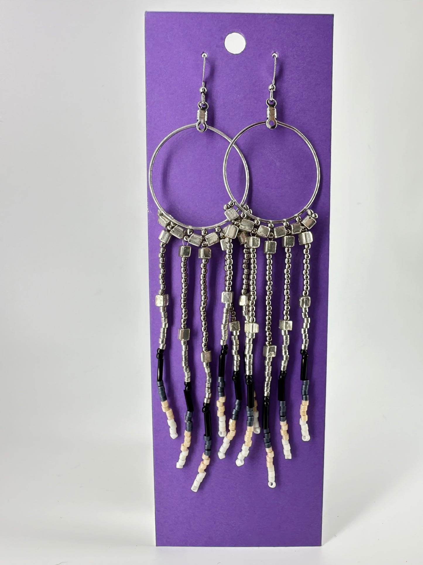 Indigenous Handcrafted Beaded Earrings - 'Claw' - Silver