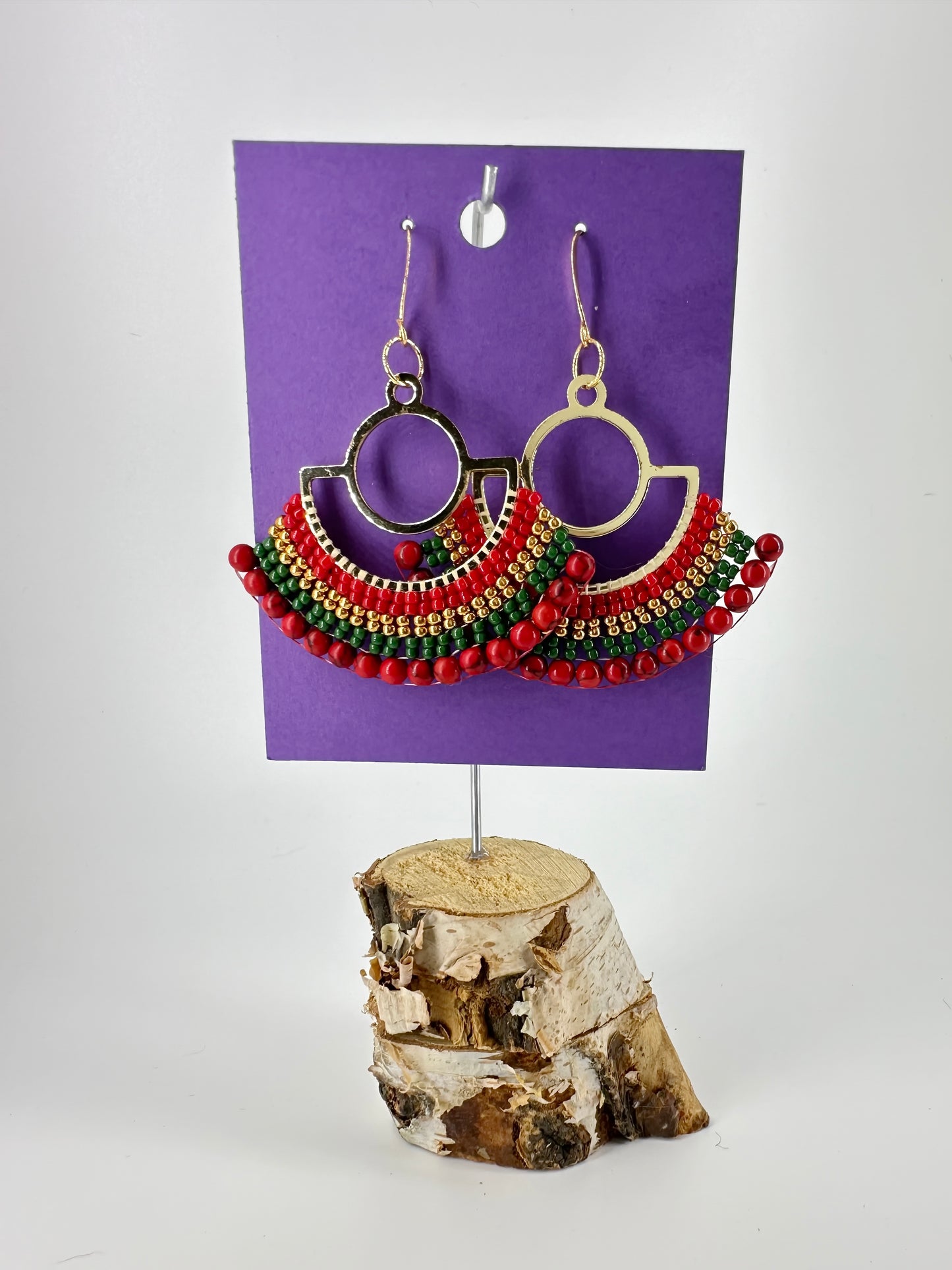 Indigenous Handcrafted Earrings - Red Turquoise & Toho Beads