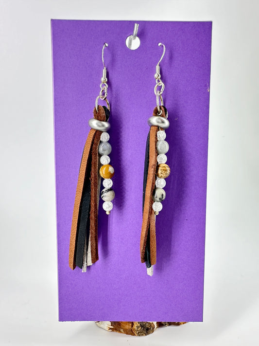 Indigenous Handmade Earrings - Picture Jasper, Labradorite, & Agate