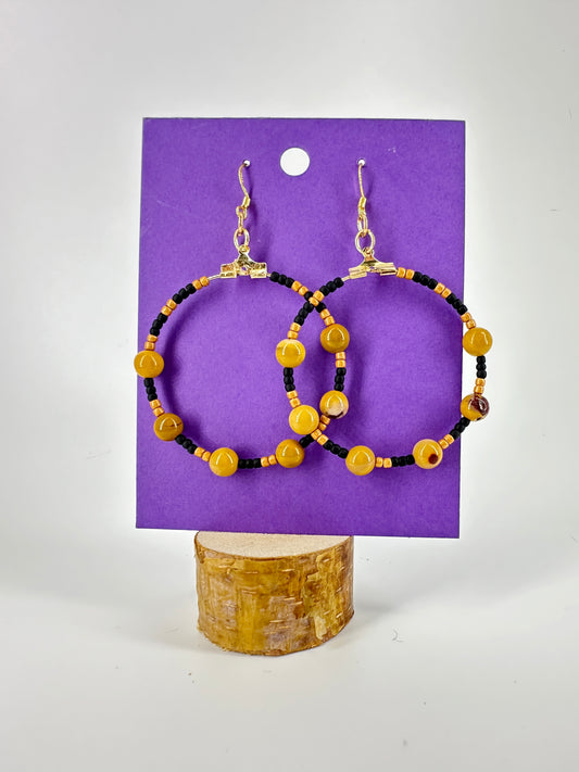 Indigenous Handcrafted Earrings - Toho Beaded Hoop w/ Mookaite