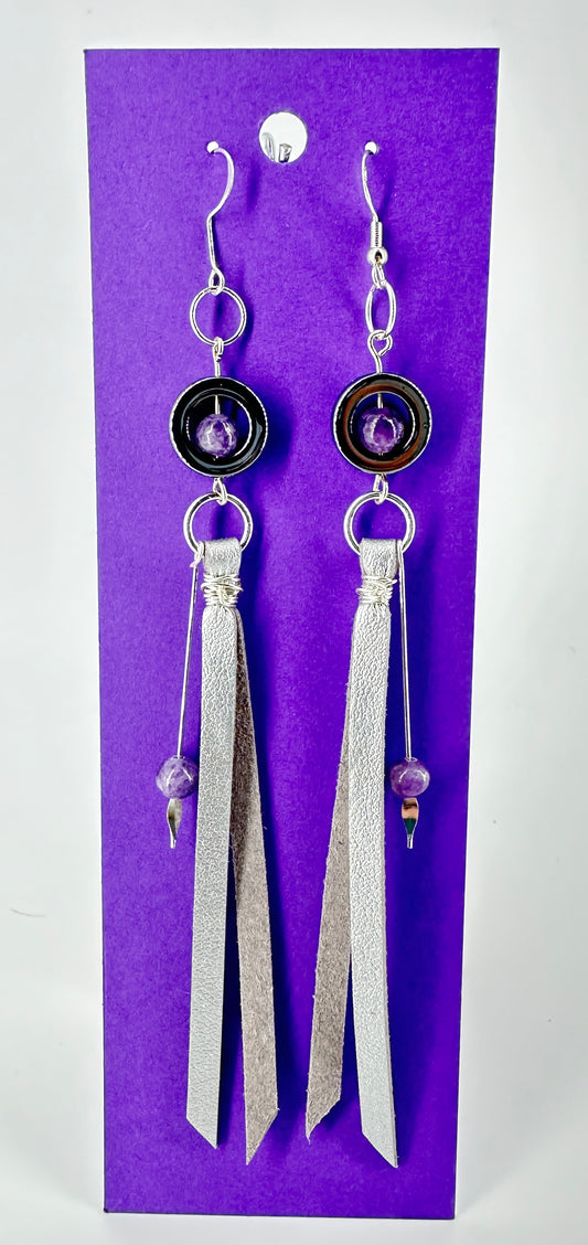 Indigenous Handmade Earrings - Hematite & Lepidolite