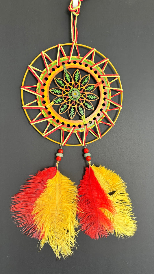 Hand painted Wooden Dreamcatcher w/ Imperial Jasper, Serpentine, Ostrich Feather (XL)