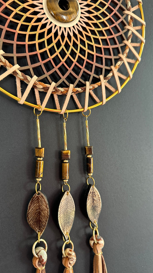 Hand painted Wooden Dreamcatcher w/ Tiger's Eye, Caribou Antler, Jasper (XL)