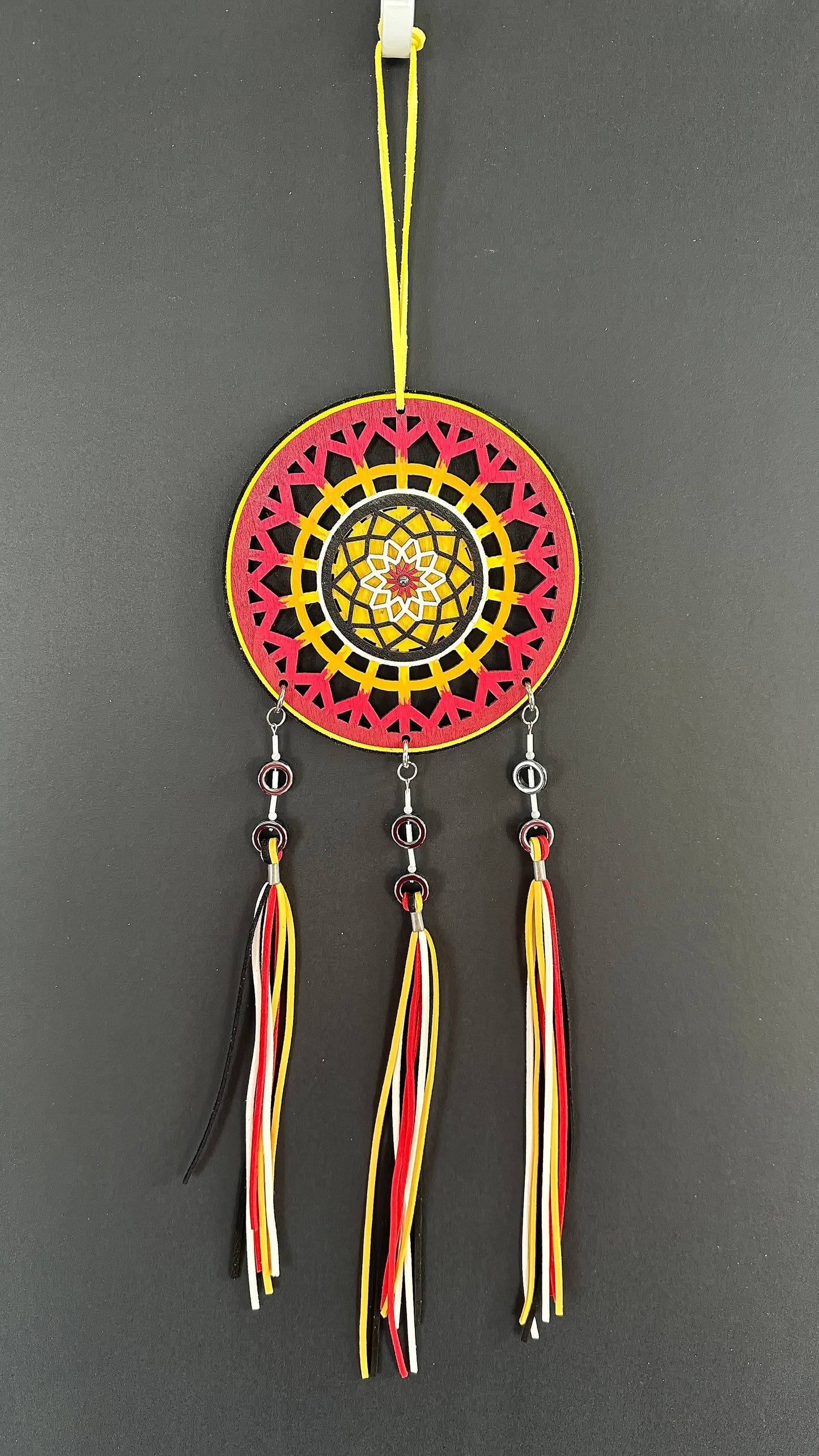 Hand painted Wooden Dreamcatcher w/ Hematite, Mother-of-Pearl, 4 Sacred Colours (L)