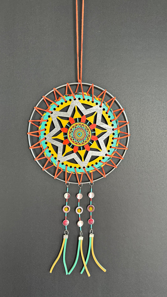 Hand painted Wooden Dreamcatcher w/ Sunstone, Agate (XL)