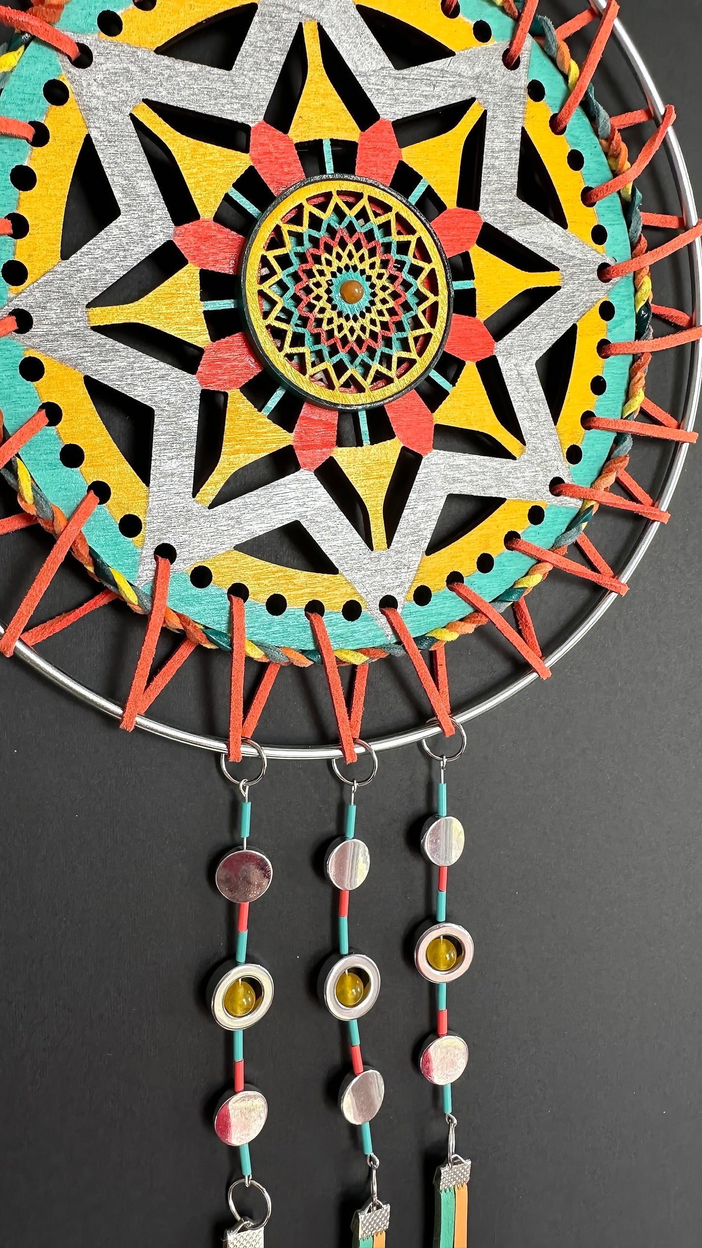 Hand painted Wooden Dreamcatcher w/ Sunstone, Agate (XL)