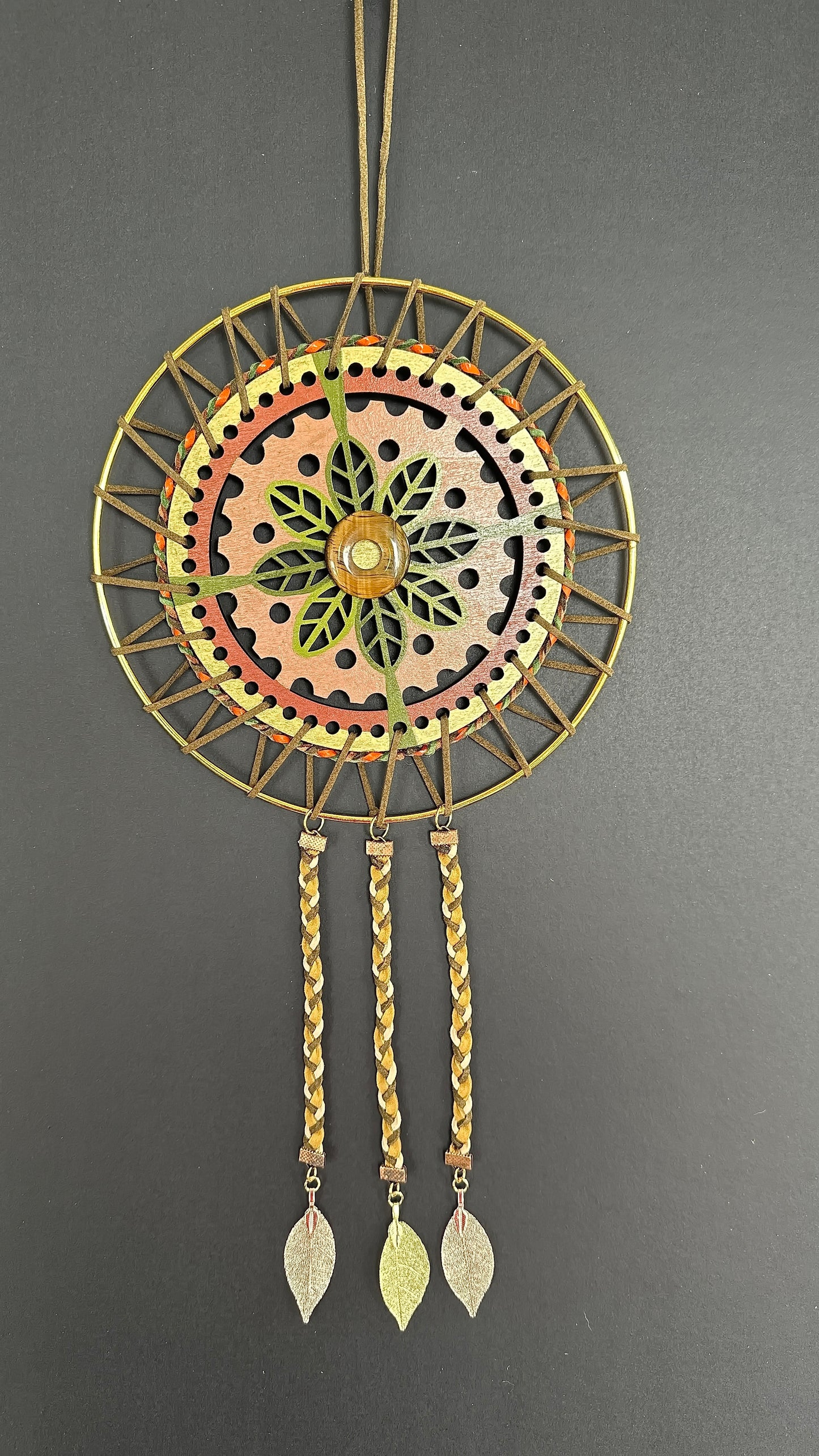 Hand painted Wooden Dreamcatcher w/ Tiger's Eye (XL)