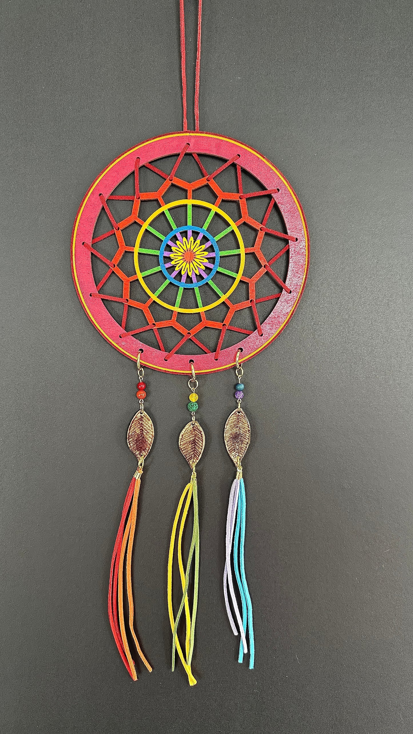 Hand painted Wooden Dreamcatcher w/ Caribou Antler, Mookaite, Lavastone, & Two-Spirit Colours (XL)