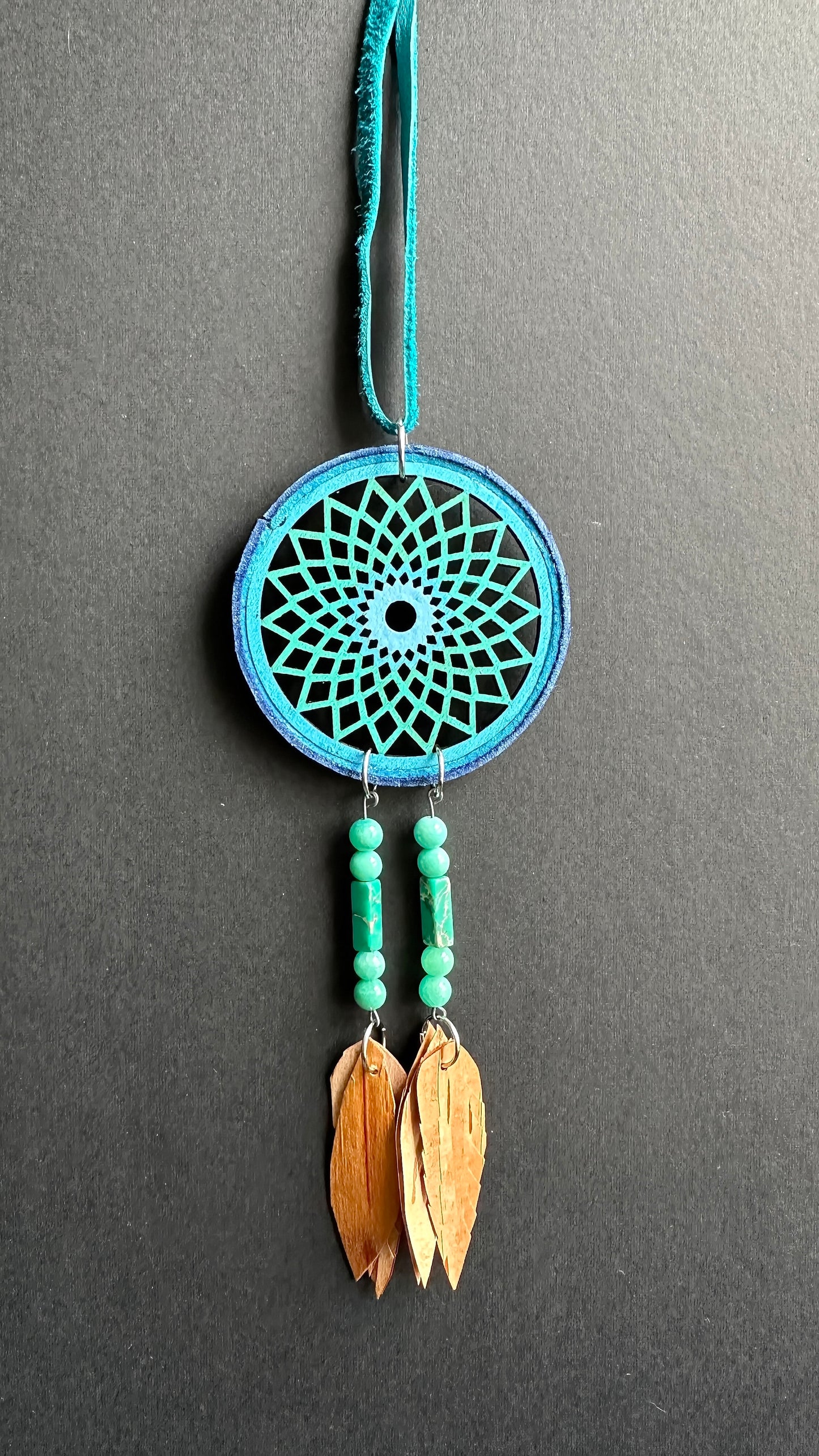 Hand painted Wooden Dreamcatcher w/ Quartzite, Imperial Jasper, Birch Bark (M)