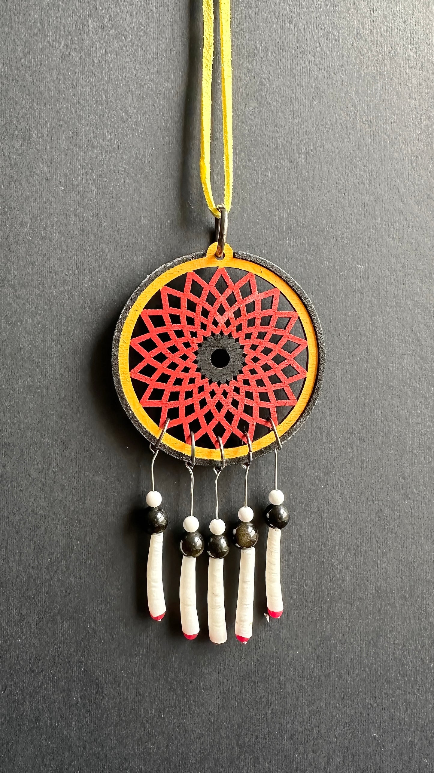 Hand painted Wooden Dreamcatcher w/ Obsidian, Howlite, Dentalium Shell, & Agate (M)