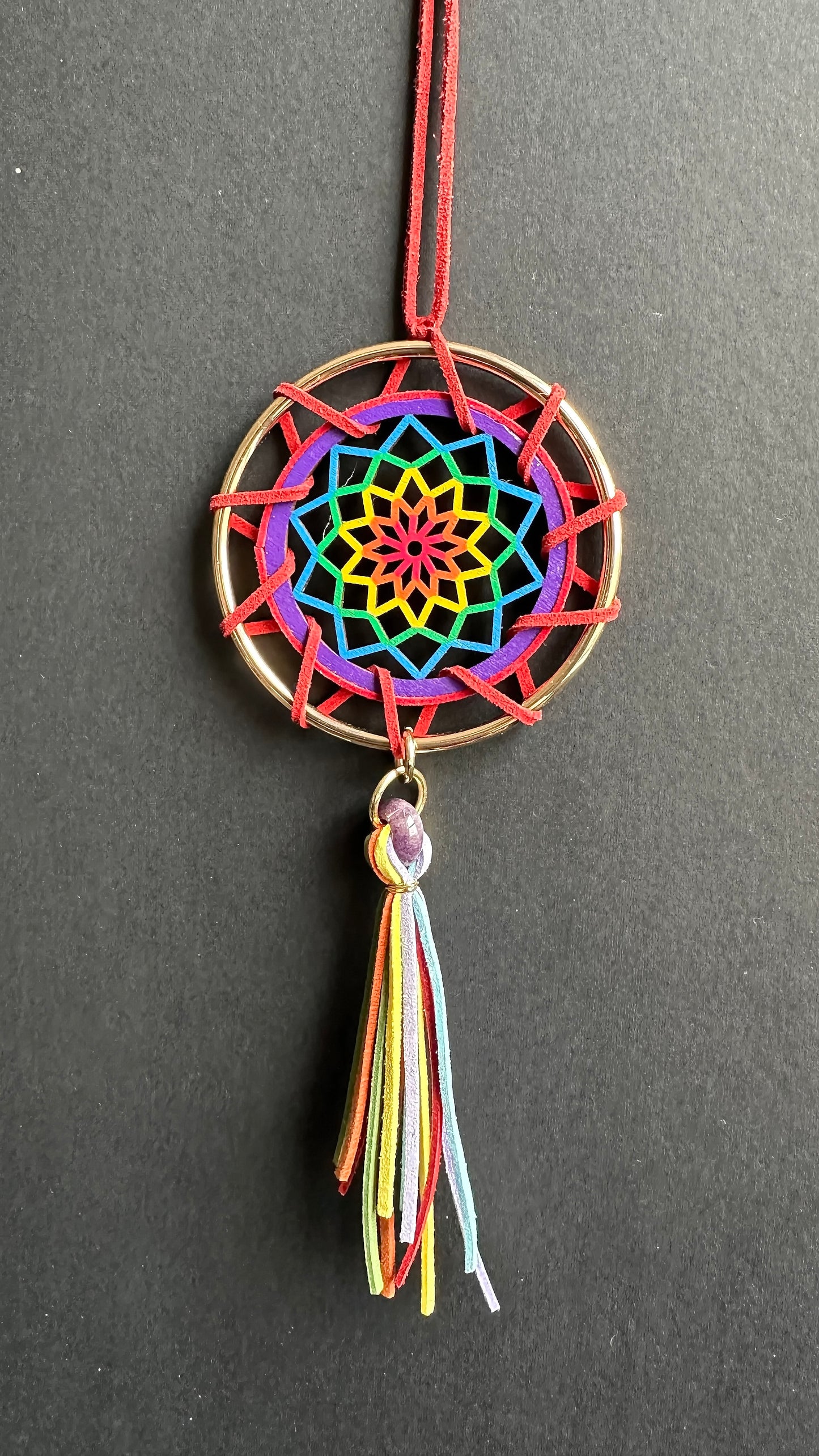 Hand painted Wooden Dreamcatcher w/ Amethyst & Two-Spirit Colours (M)