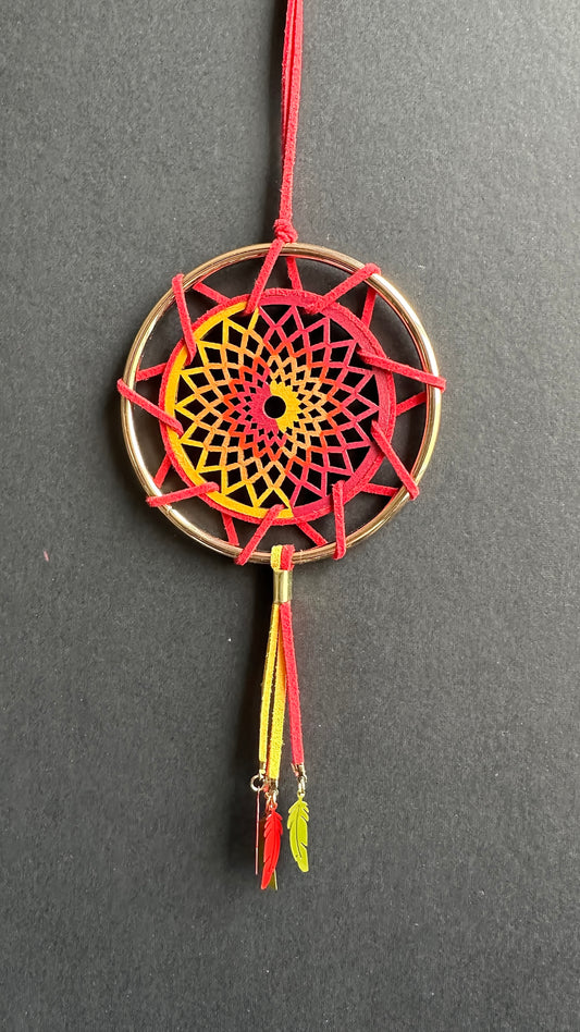 Hand painted Wooden Dreamcatcher w/ Deer Hide Lace (M)