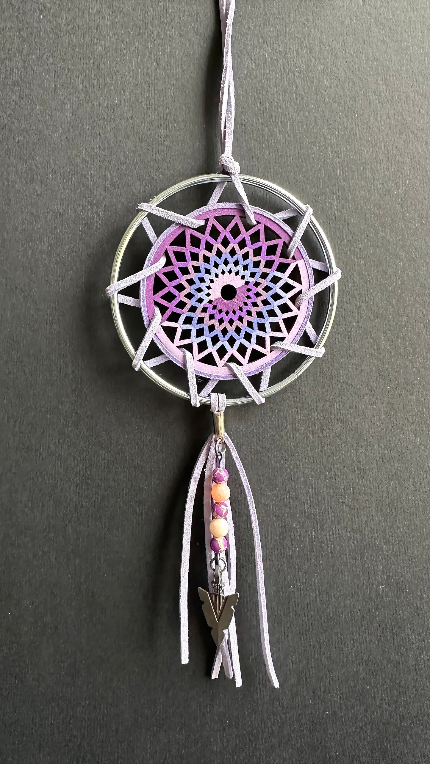 Hand painted Wooden Dreamcatcher w/ Powder Opal, Imperial Jasper (M)