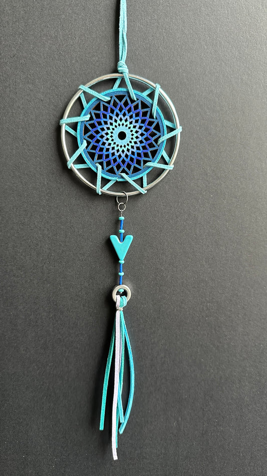 Hand painted Wooden Dreamcatcher w/ Turquoise, Hematite (M)