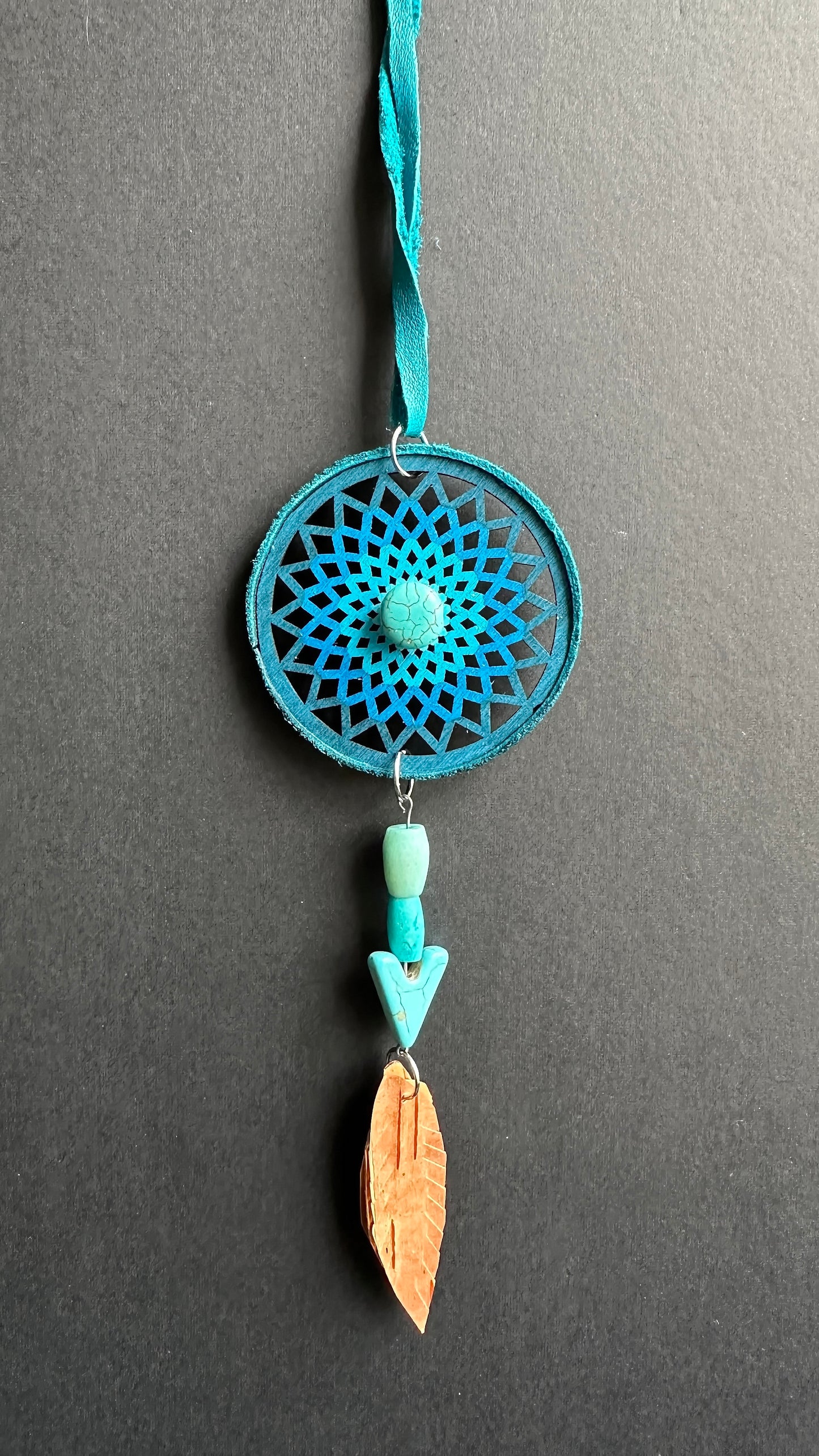 Hand painted Wooden Dreamcatcher w/ Howlite, Bone Bead, Birch Bark (M)