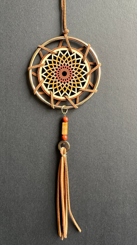 Hand painted Wooden Dreamcatcher w/ Tiger's Eye, Hematite, Mookaite (M)