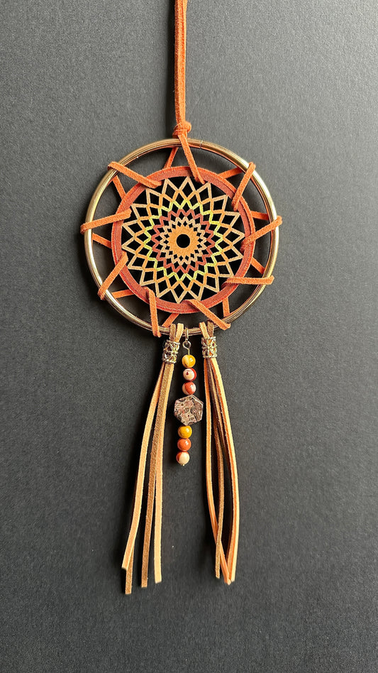 Hand painted Wooden Dreamcatcher w/ Mookaite, Leopard Skin Jasper (M)