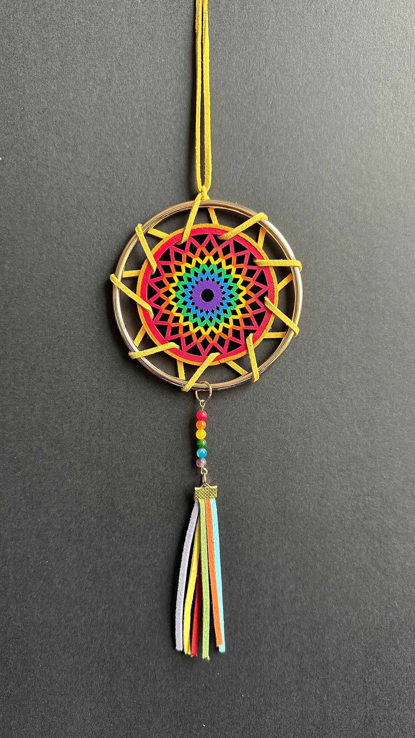 Hand painted Wooden Dreamcatcher w/ Agate (M)