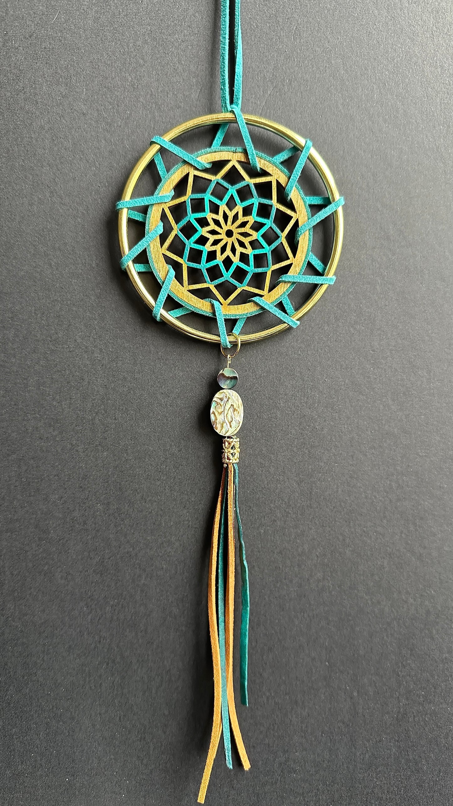 Hand painted Wooden Dreamcatcher w/ Abalone (M)