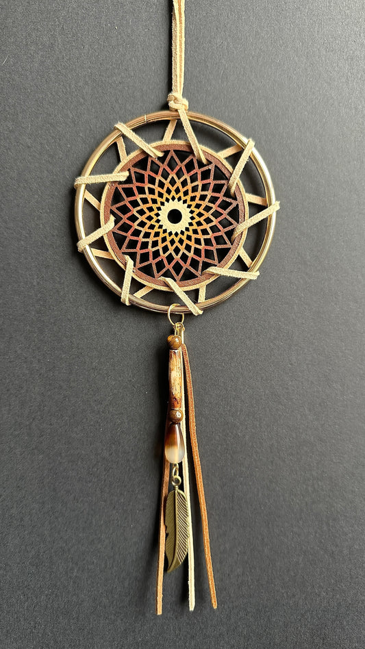 Hand painted Wooden Dreamcatcher w/ Agate, Bone Bead, Tiger's Eye (M)