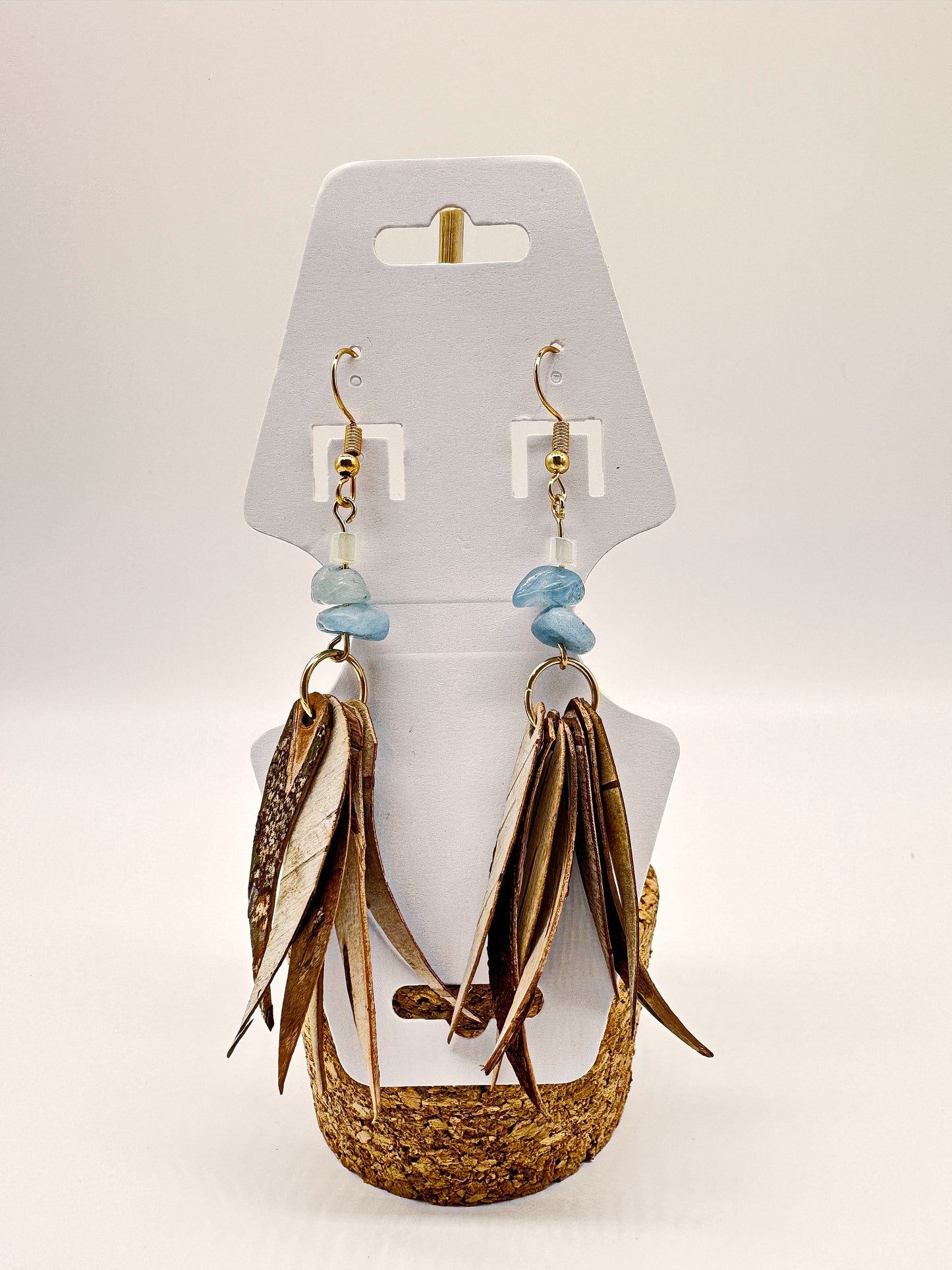 Indigenous Handcrafted Earrings - Birch Bark & Angelite