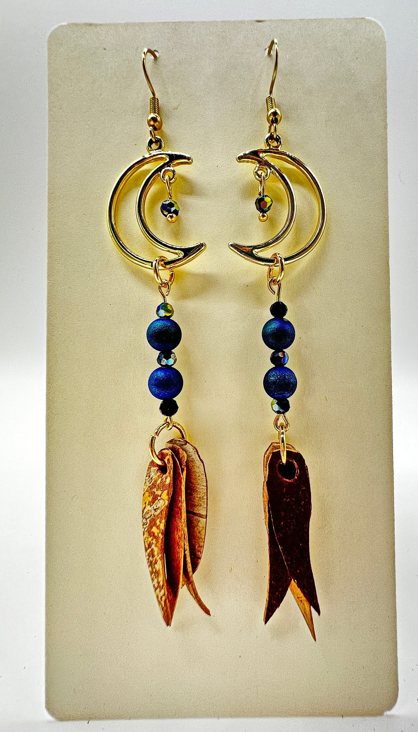 Indigenous Handcrafted Earrings - Birch Bark and Plated Druzy Agate