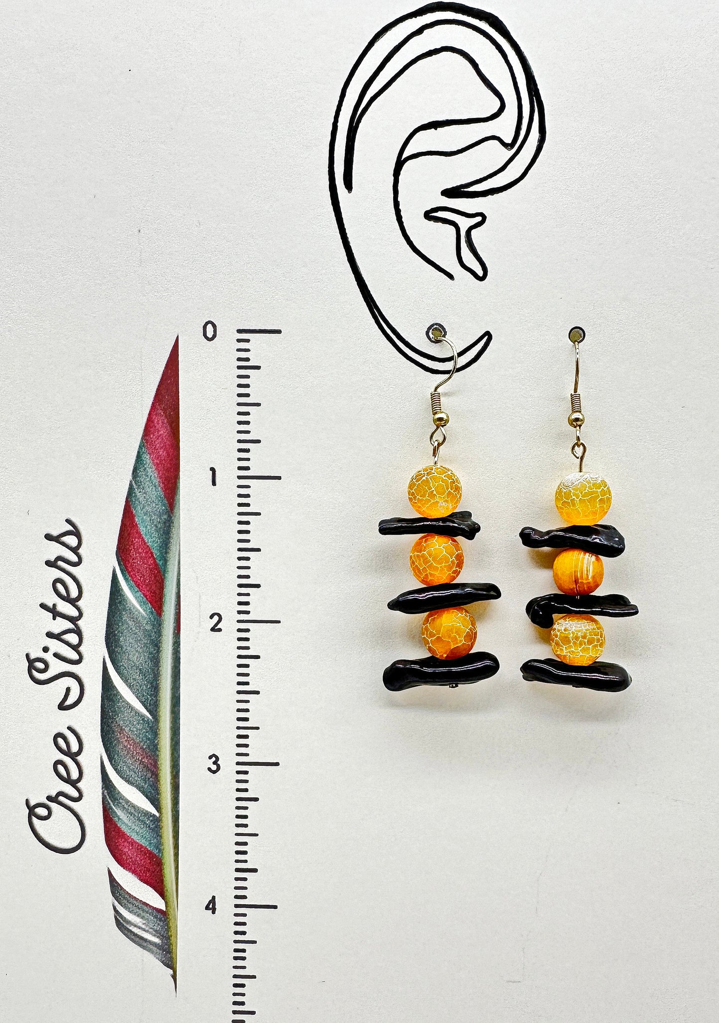 Boucles d'oreilles artisanales indigènes - Agate craquelée et nacre « Inukshuk »