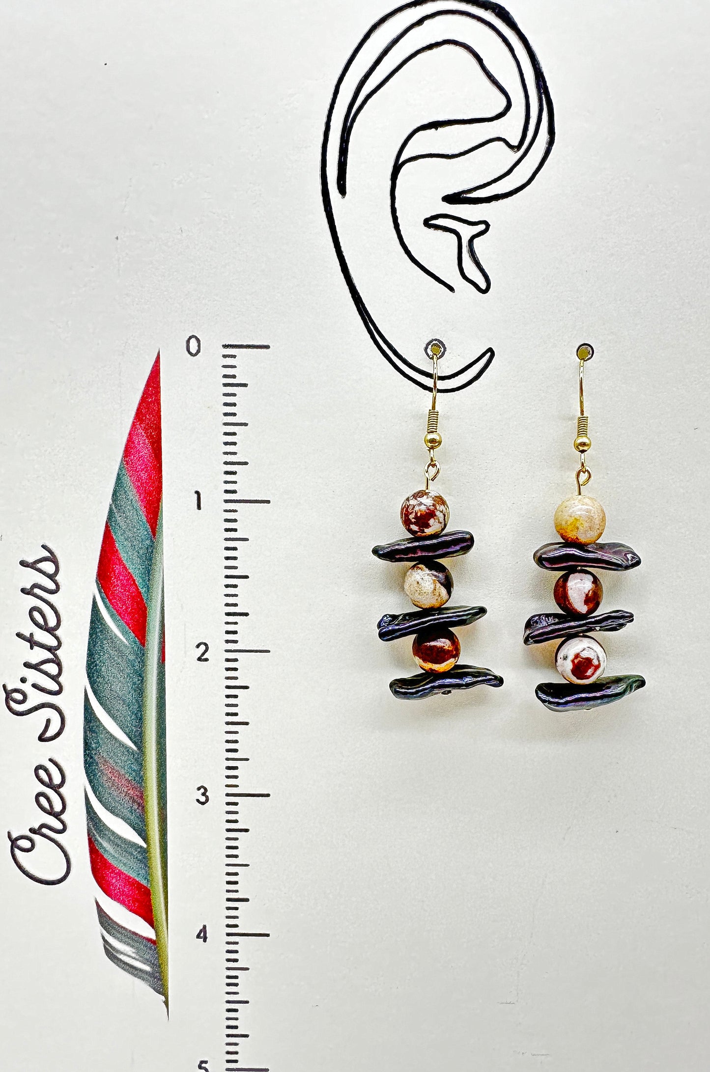 Indigenous Handcrafted Earrings - 'Inukshuk' Zebra Stone & Mother-of-Pearl